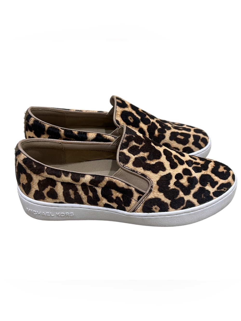 Michael Kors Leopard-Print Slip-On leather cowhide fur sneakers Tan & Black 6